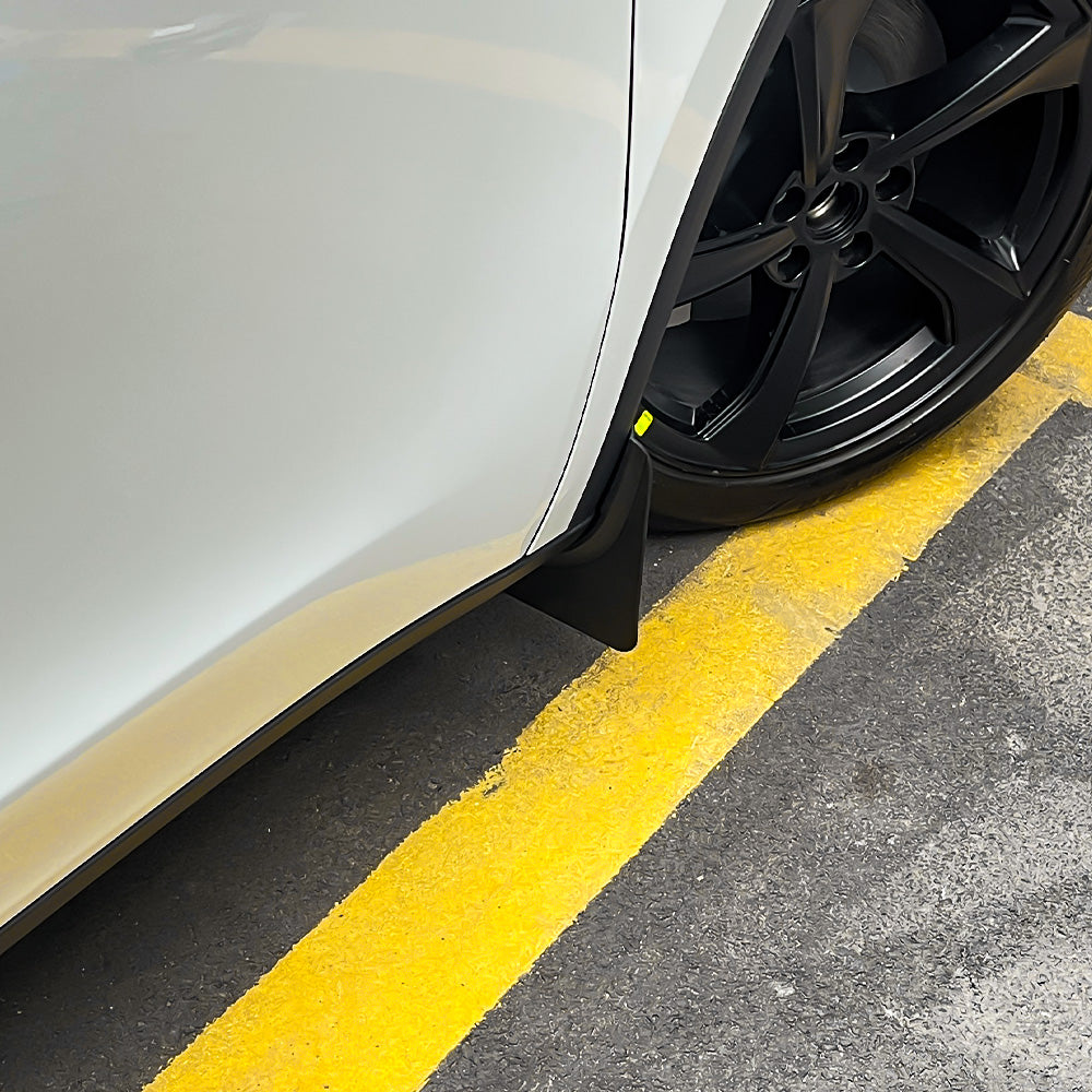 Premium TEP Splash Guards Custom-Fit Mud Flaps installed on 2025+ Tesla Model Y Juniper