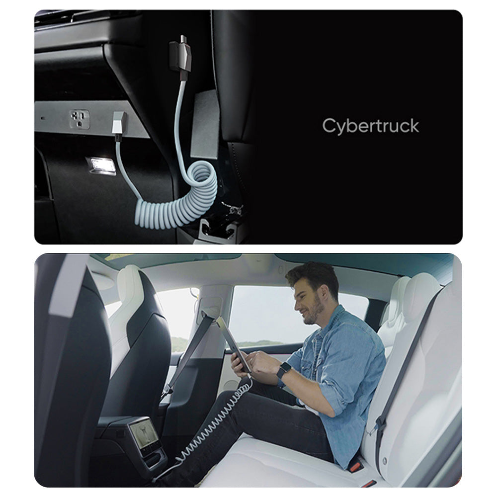 Cybertruck-Inspired Retractable USB-C Cable – 100W Fast Charging with Magnetic Holder for Tesla Model S/3/X/Y & Cybertruck