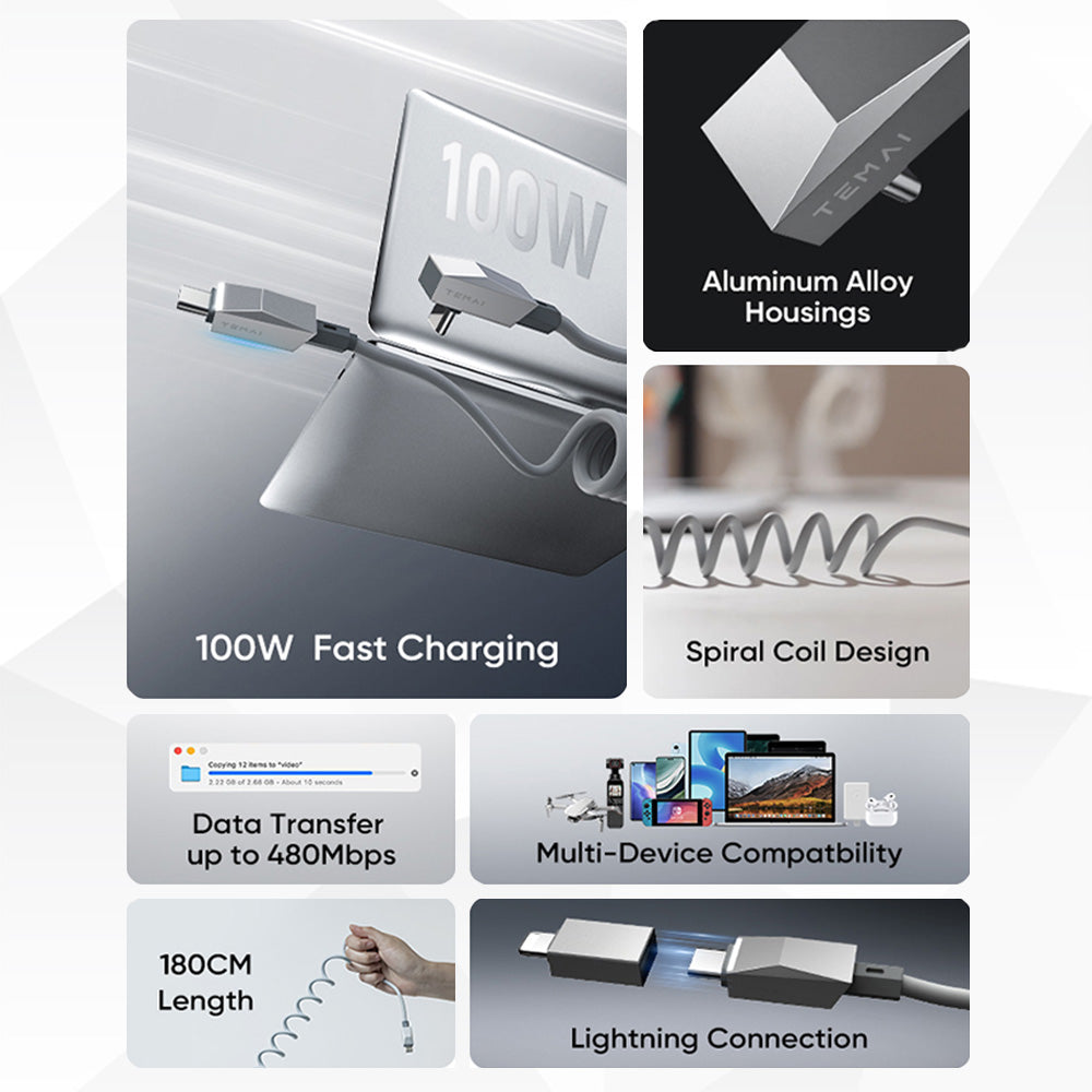 Cybertruck-Inspired Retractable USB-C Cable – 100W Fast Charging with Magnetic Holder for Tesla Model S/3/X/Y & Cybertruck