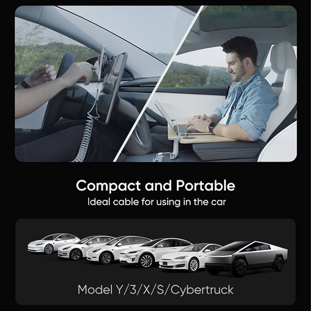 Cybertruck-Inspired Retractable USB-C Cable – 100W Fast Charging with Magnetic Holder for Tesla Model S/3/X/Y & Cybertruck