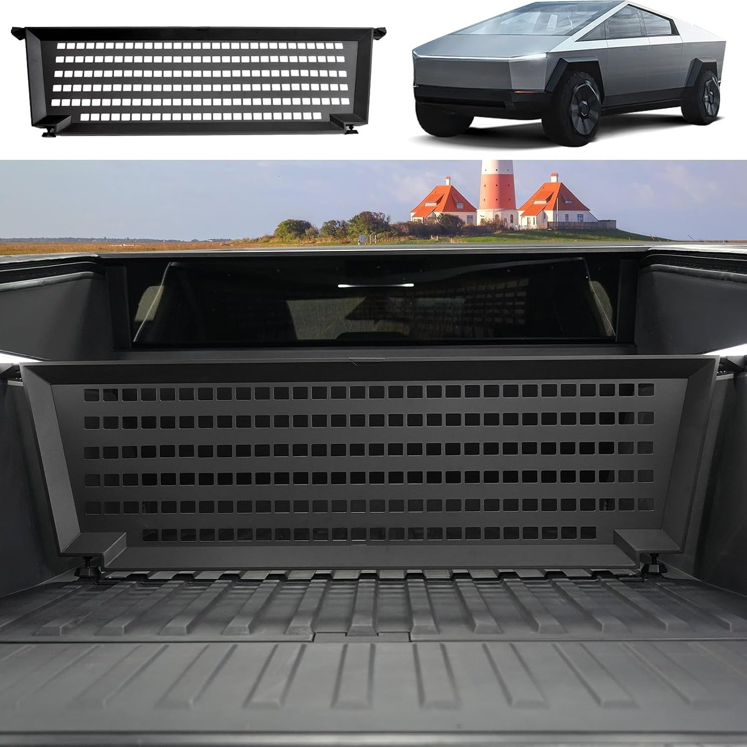 Cybertruck Adjustable Cargo Divider with MOLLE Panel – Secure Truck Bed Organizer, Heavy-Duty Aluminum Alloy