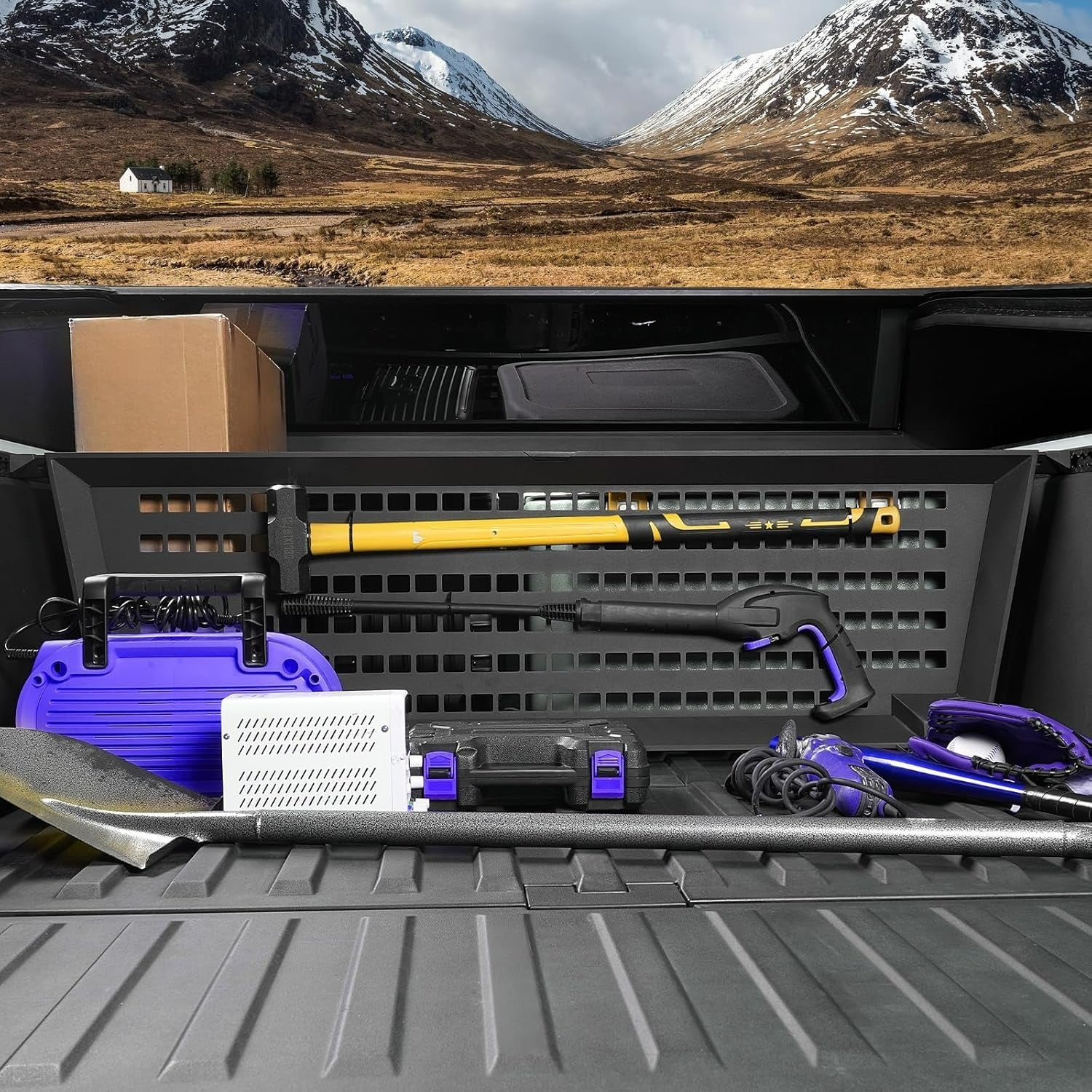 Cybertruck Adjustable Cargo Divider with MOLLE Panel – Secure Truck Bed Organizer, Heavy-Duty Aluminum Alloy