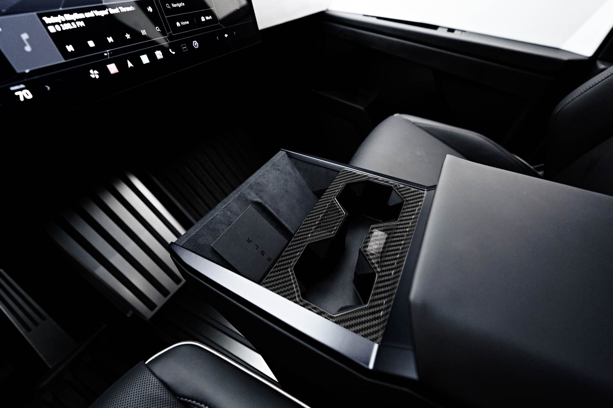 Cybertruck Center Console Carbon Fiber Cup Holder Trim Cover (ABS Plastic)
