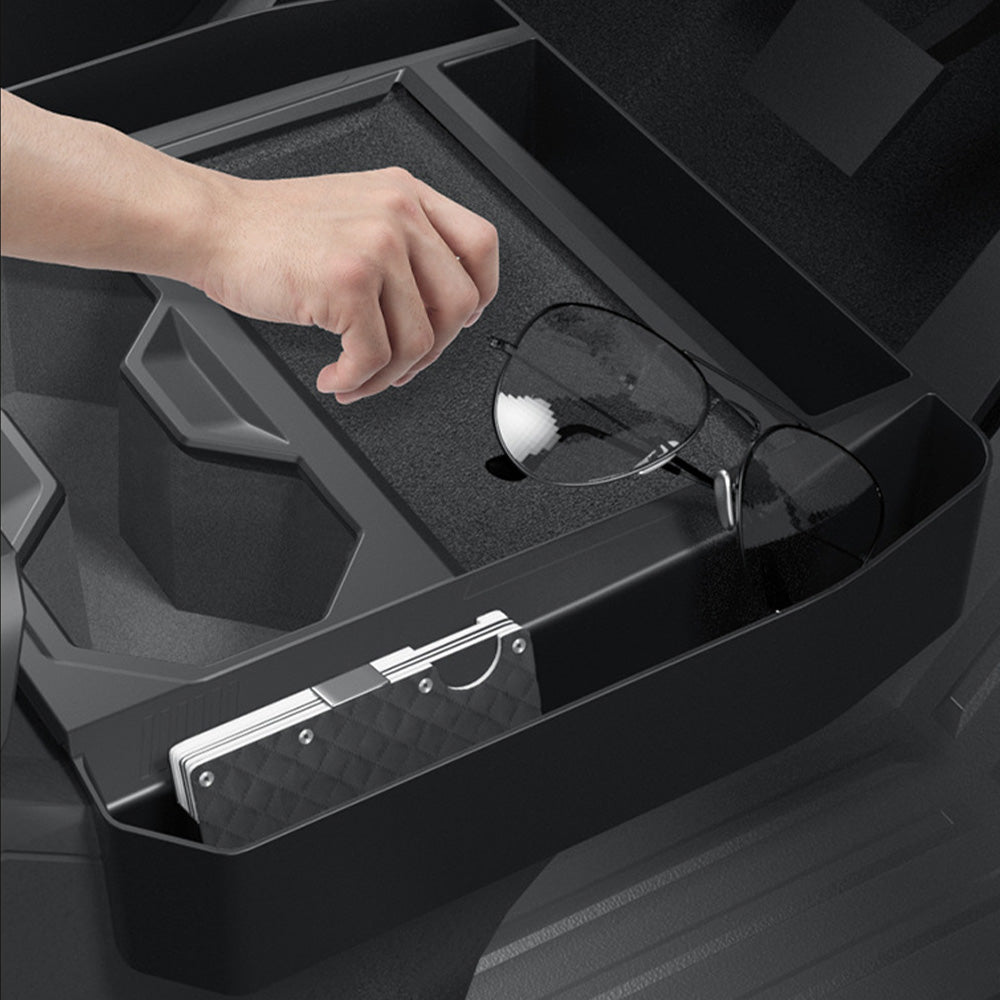 Tesla Cybertruck Center Console Side Storage Organizer – Upgraded with Side Pockets for Smartphone, Sunglasses, Cards & AirPods