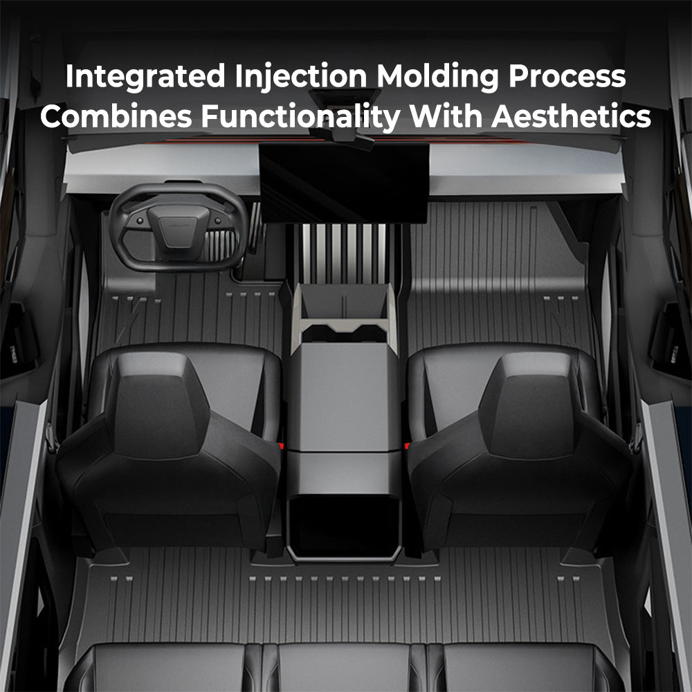 Cybertruck Floor Mats with Extended Front Door Coverage – Heavy-Duty TPE Protection for Maximum Interior Shield