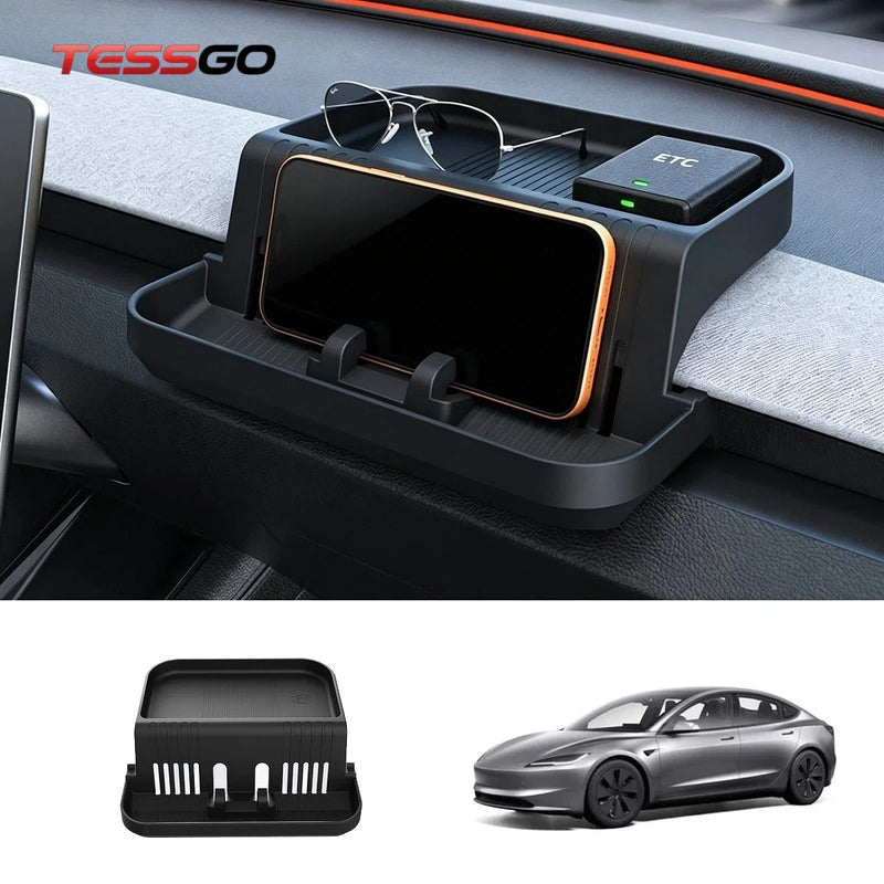Dashboard Storage Tray with Phone Holder & ETC Bracket for Tesla Model 3/Y/Y L 2024+