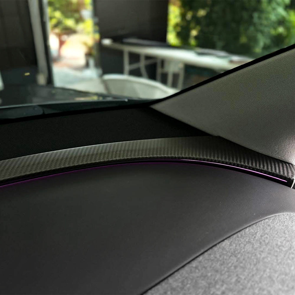 Dry Carbon Fiber Upper Dashboard Overlay for Model Y Juniper - 1x1 Plain & 2x2 Twill Weave