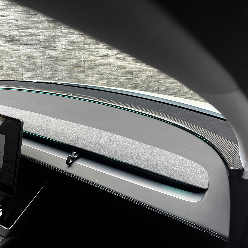Dry Carbon Fiber Upper Dashboard Split Overlay for Model Y Juniper