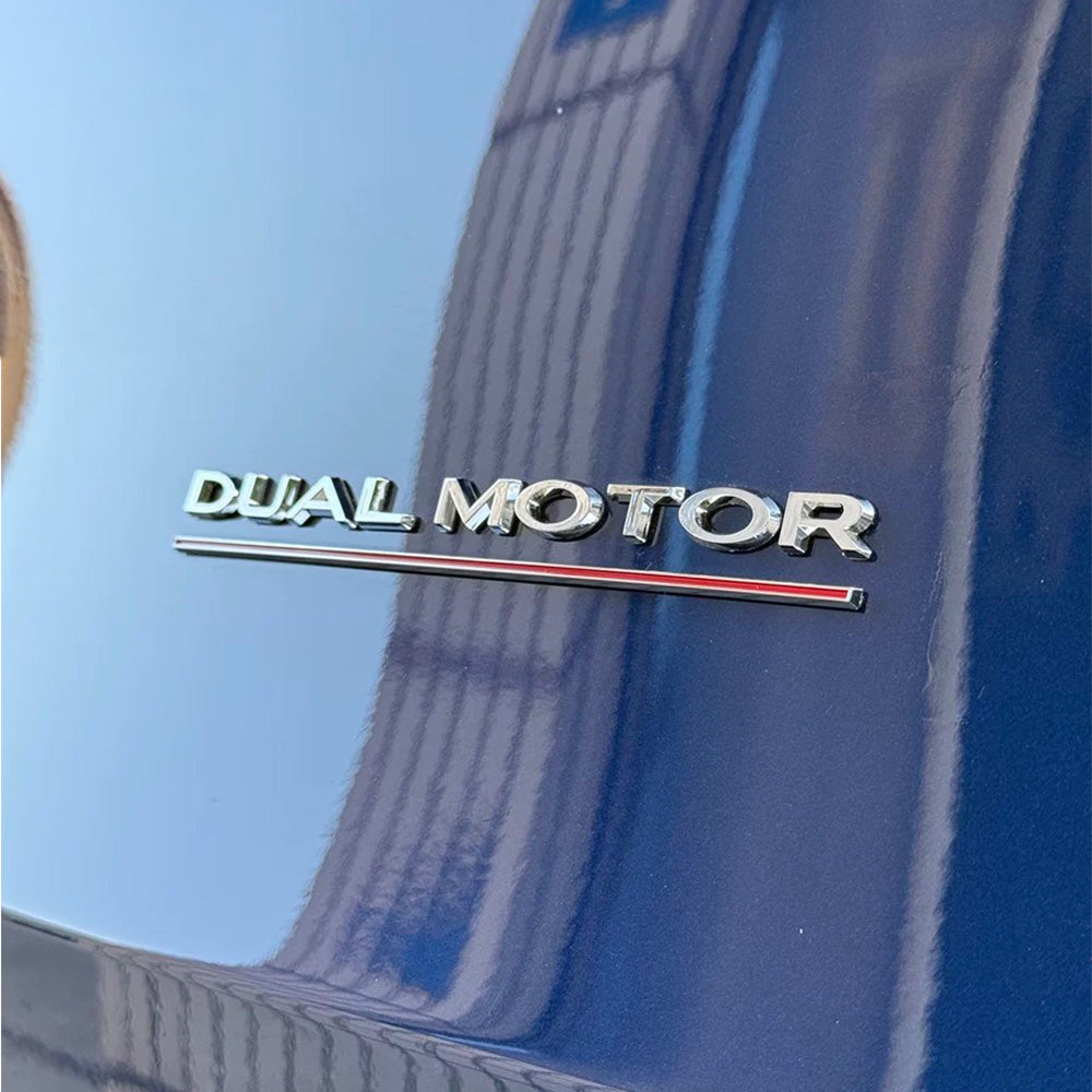 Tessgo Dual Motor Emblem Badge Decal for Model 3/Y/S/X – Weatherproof Rear Trunk Sticker for Exterior Styling Upgrade