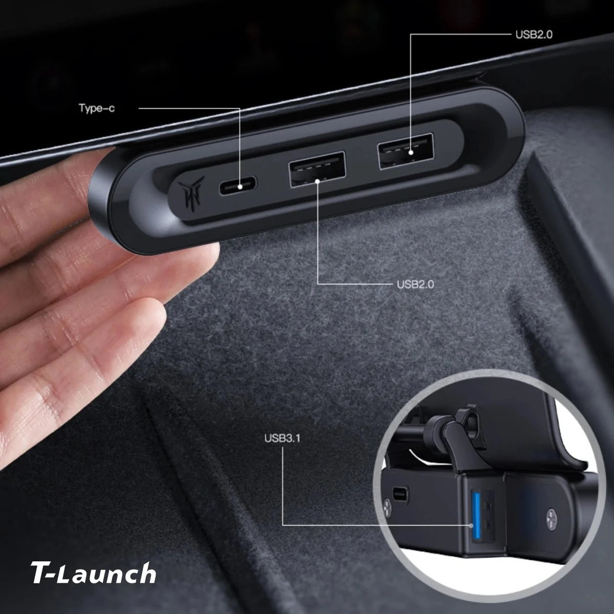 Under Screen Foldable Hidden USB-C Hub for Tesla Model 3/Y/Y L