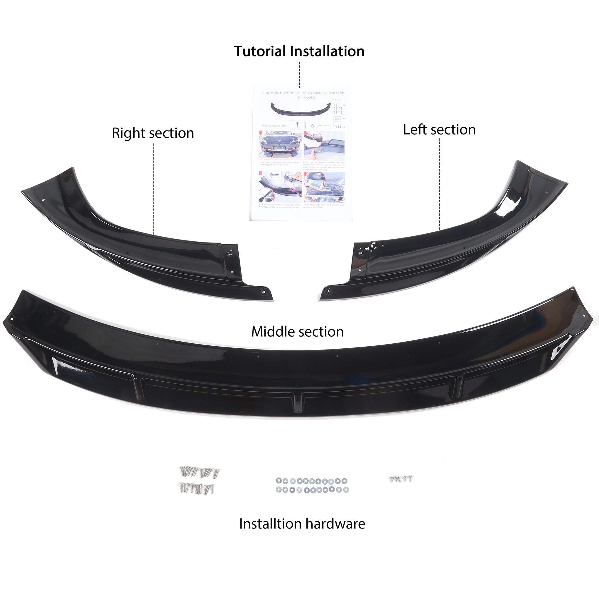 Aero Front Lip Spoiler For Tesla 2024+ Model 3 Highland (3 pieces)