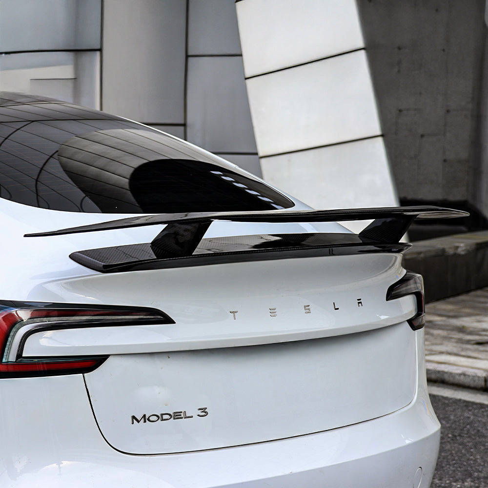 GT Style Real Carbon Fiber Spoiler Wing for Tesla Model 3 – Sporty Aerodynamic Rear Trunk Upgrade