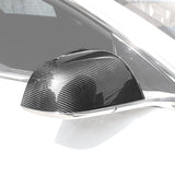 Glossy Dry Carbon Fiber Mirror Cap installed on Tesla Model 3/Y