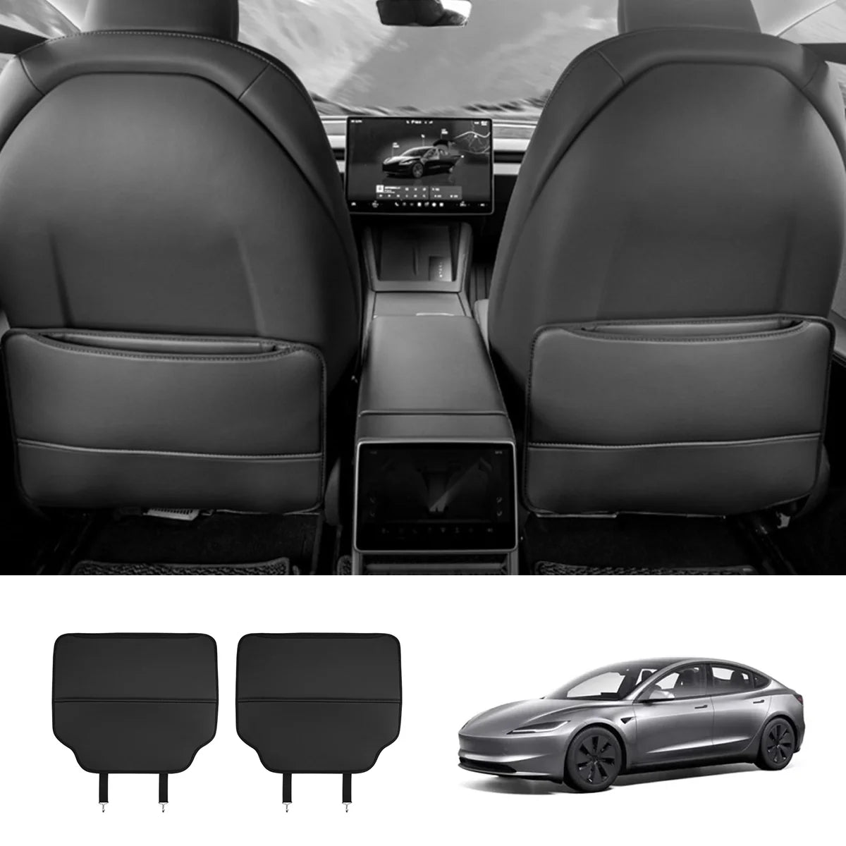 Nappa Leather Front Seat Back Kick Protectors for Tesla Model 3/Y/Y L 2024+ (2 PCS)