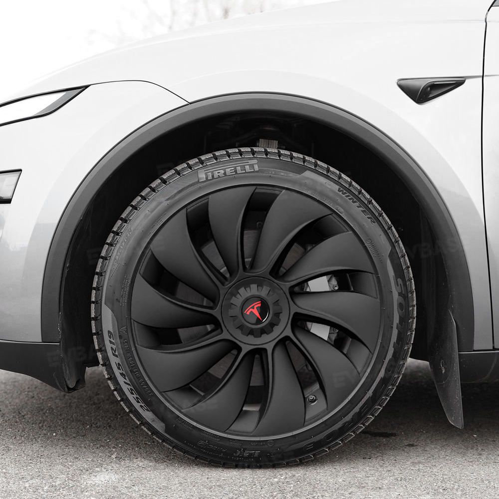 Tessgo 19" Überturbine Style Wheel Covers for Model Y Juniper – Matte Black Hubcaps for Crossflow Wheels, OEM Fit Upgrade