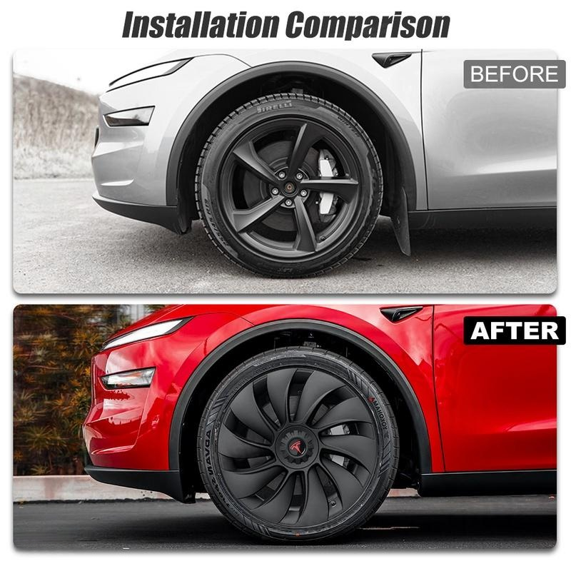 Tessgo 19" Überturbine Style Wheel Covers for Model Y Juniper – Matte Black Hubcaps for Crossflow Wheels, OEM Fit Upgrade