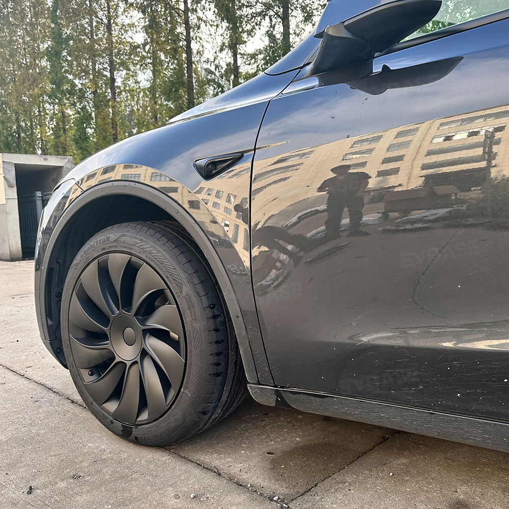 Tessgo 19" Überturbine Style Wheel Covers for Model Y Juniper – Matte Black Hubcaps for Crossflow Wheels, OEM Fit Upgrade