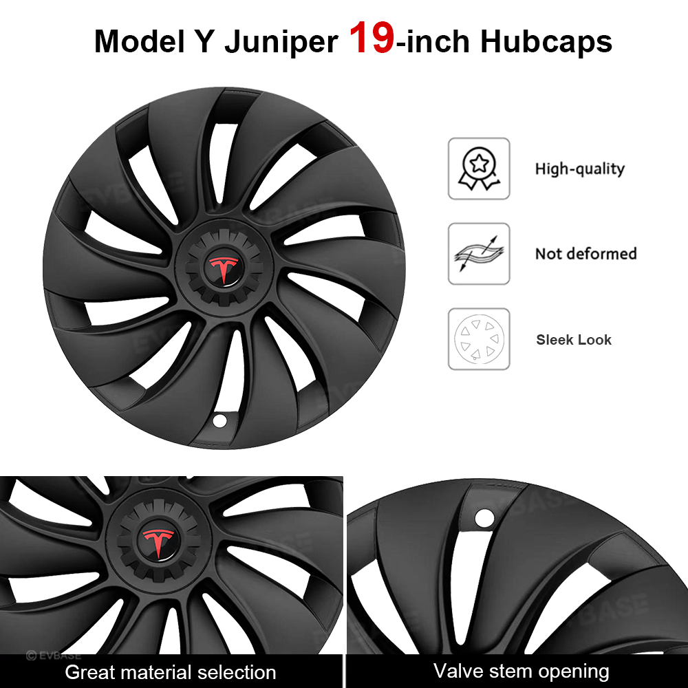 Tessgo 19" Überturbine Style Wheel Covers for Model Y Juniper – Matte Black Hubcaps for Crossflow Wheels, OEM Fit Upgrade