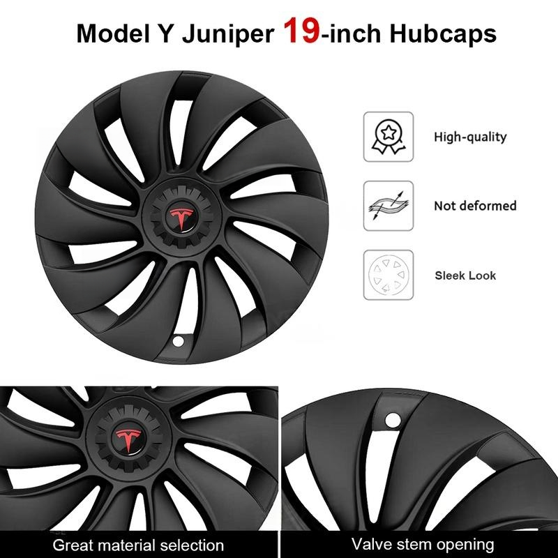 Tessgo 19" Überturbine Style Wheel Covers for Model Y Juniper – Matte Black Hubcaps for Crossflow Wheels, OEM Fit Upgrade