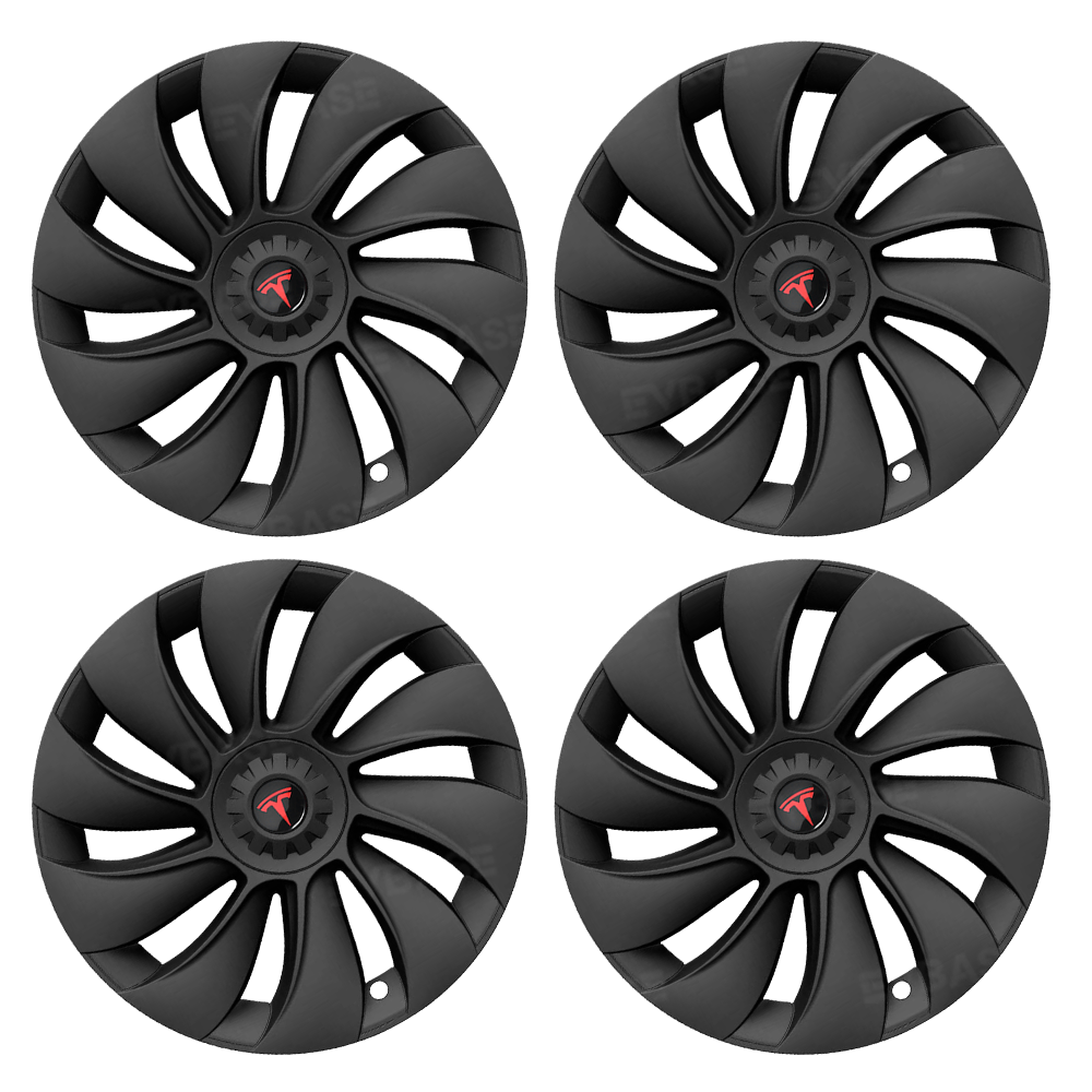 Tessgo 19" Überturbine Style Wheel Covers for Model Y Juniper – Matte Black Hubcaps for Crossflow Wheels, OEM Fit Upgrade