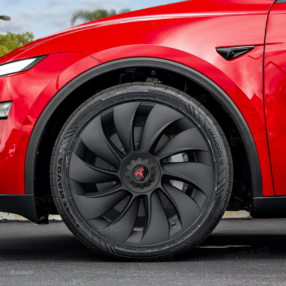 Tessgo 19" Überturbine Style Wheel Covers for Model Y Juniper – Matte Black Hubcaps for Crossflow Wheels, OEM Fit Upgrade