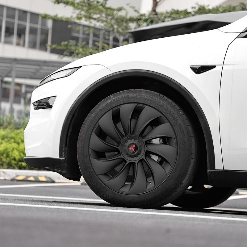 Tessgo 19" Überturbine Style Wheel Covers for Model Y Juniper – Matte Black Hubcaps for Crossflow Wheels, OEM Fit Upgrade