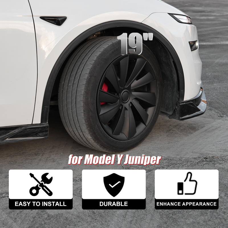 Induction Style 19" Wheel Covers for Model Y Juniper Matte Black Set of 4