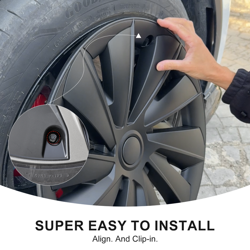 Induction Style 19" Wheel Covers for Model Y Juniper Matte Black Set of 4