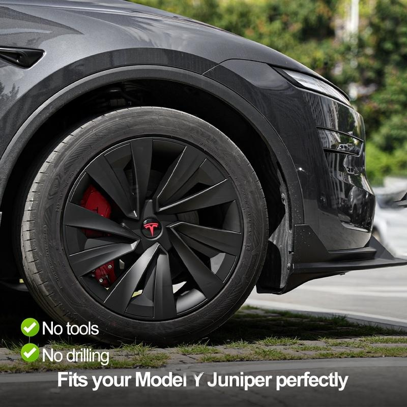 19" Wheel Covers Spiral Style for Model Y Juniper Matte Black 4PCS