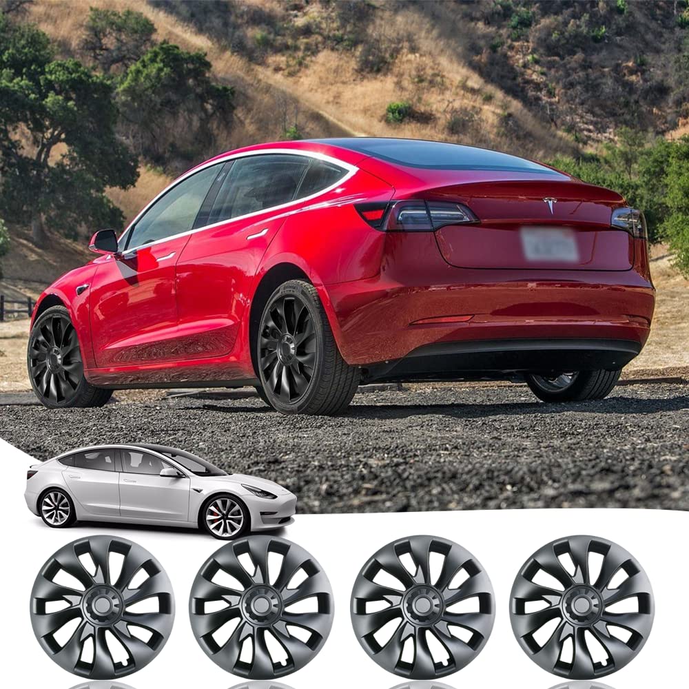 Tessgo Model 3 18inch Überturbine Wheel Cover For Tesla 3 18inch Turbine Wheel Cap Kit 4PCS Matte Black