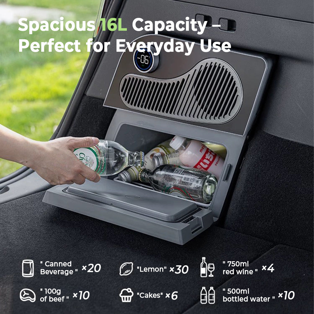 Tesla Model Y Portable Car Refrigerator – Smart App-Controlled 16L Camping Cooler with AI Cooling | Fits 2020–2025+ Including Juniper Gen 3.0