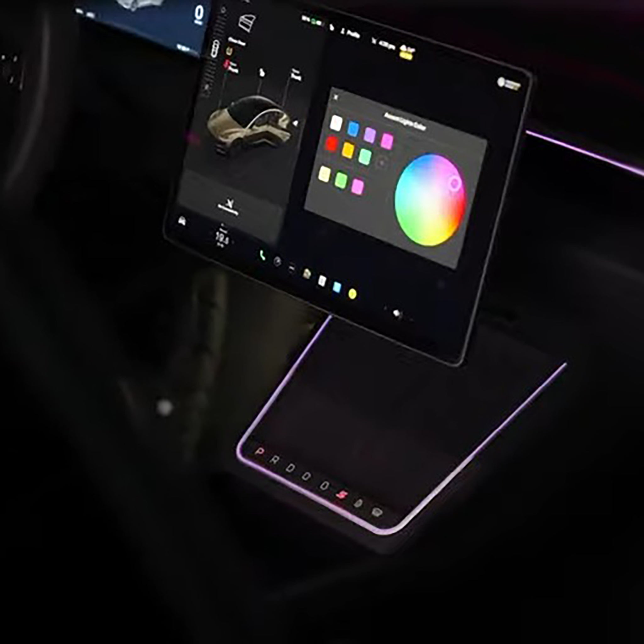 2024+ Tesla Model 3 Highland Center Console Gear Selector Upgrade with Ambient Lighting & Shortcut Buttons
