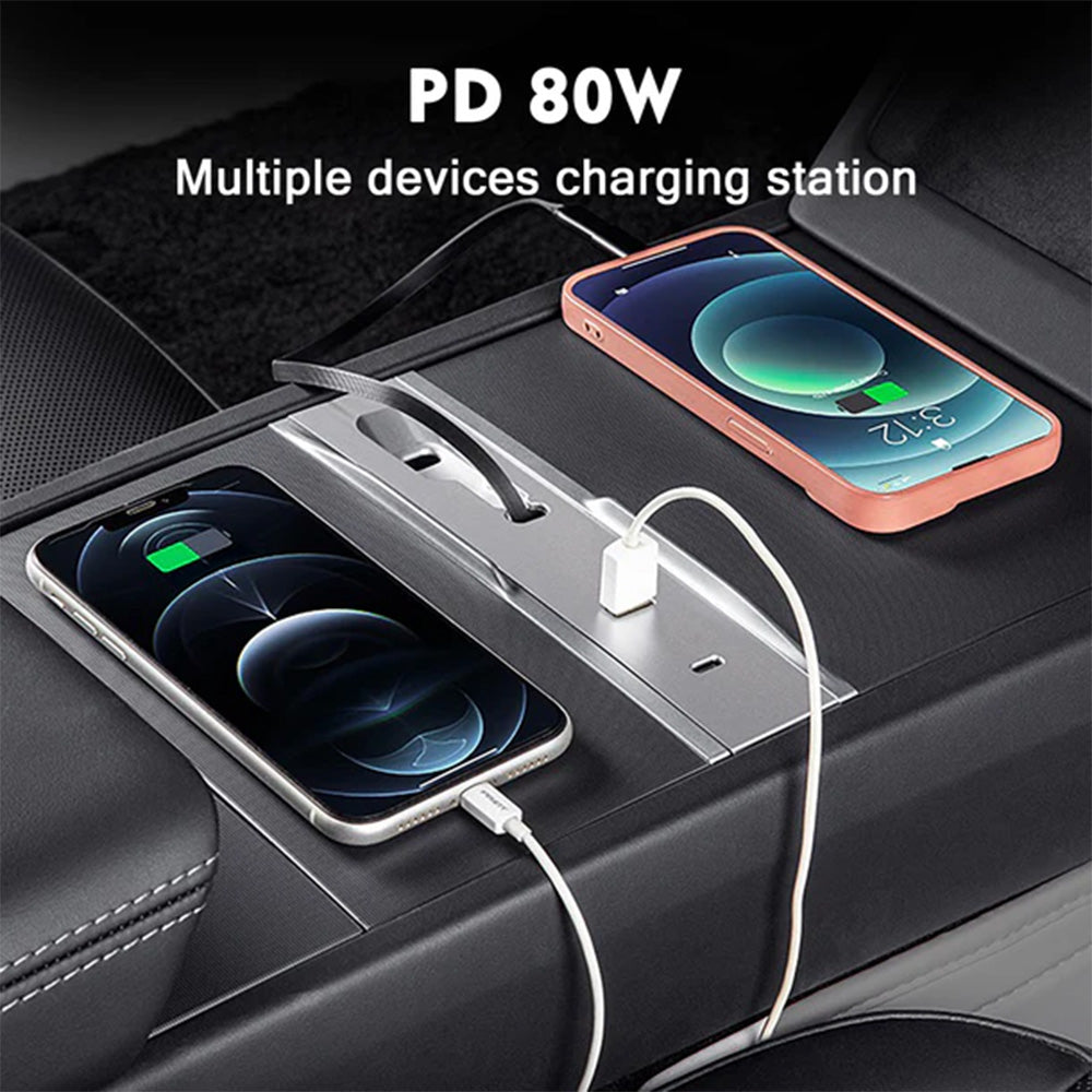 Tesla Model 3 Highland & Model Y 2025 USB Hub Docking Station – Fast Charging with Retractable Cable