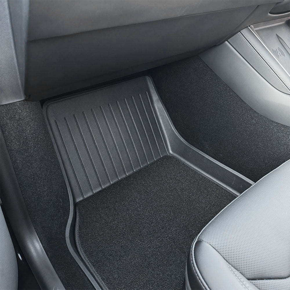 2025+ Tesla Model Y Juniper Right-Hand Drive Custom-Fit TPE All-Weather Floor Mats with Detachable Carpet – Eco-Friendly & OEM Precision