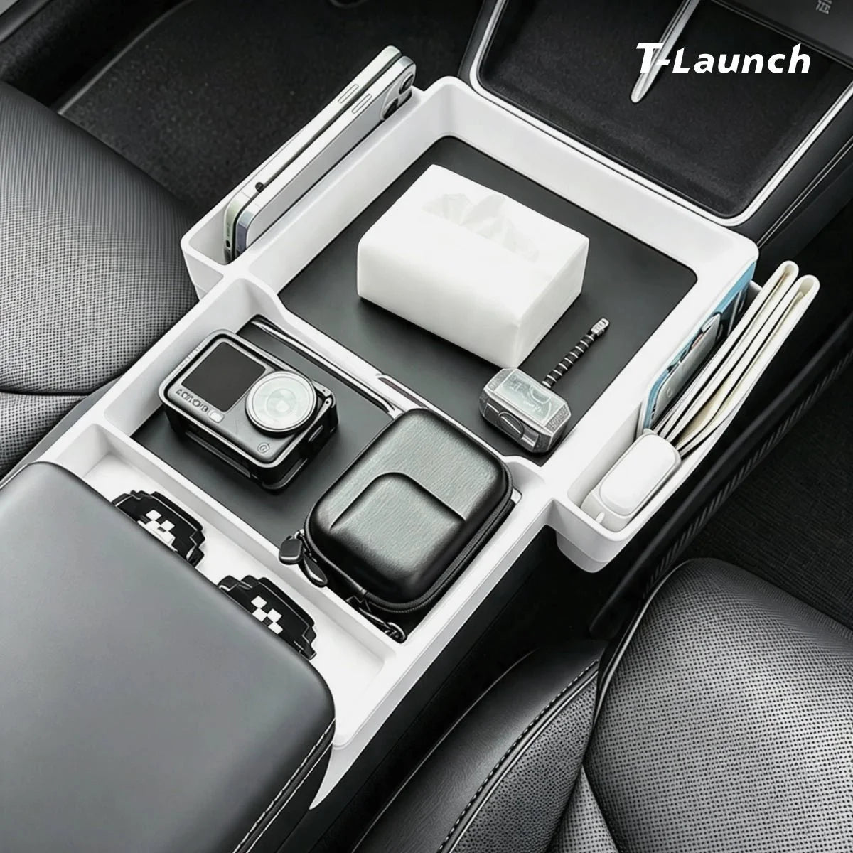 Center Console Upper Organizer Tray with Side Storage Pockets for Tesla Model 3/Y/Y L 2024+