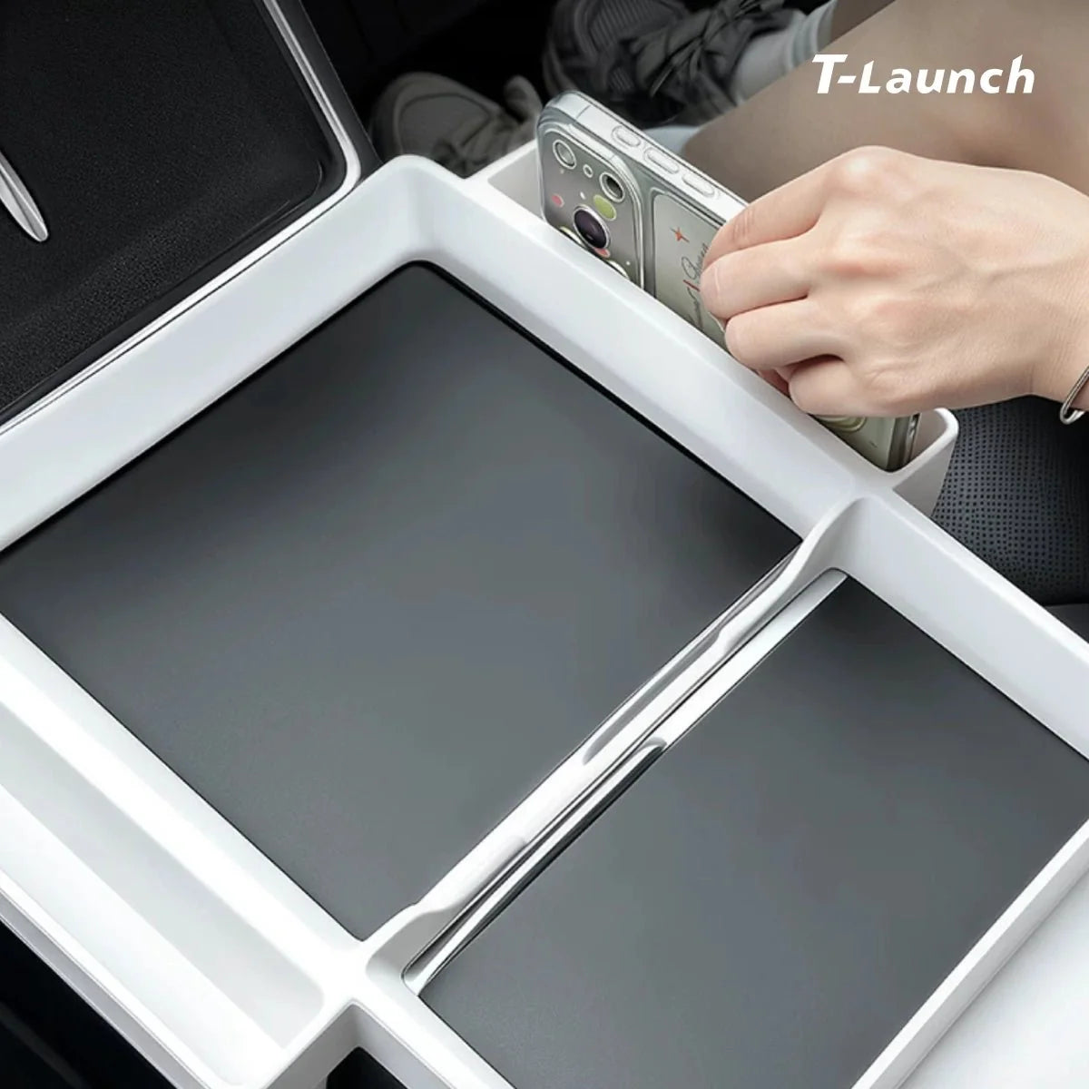 Center Console Upper Organizer Tray with Side Storage Pockets for Tesla Model 3/Y/Y L 2024+