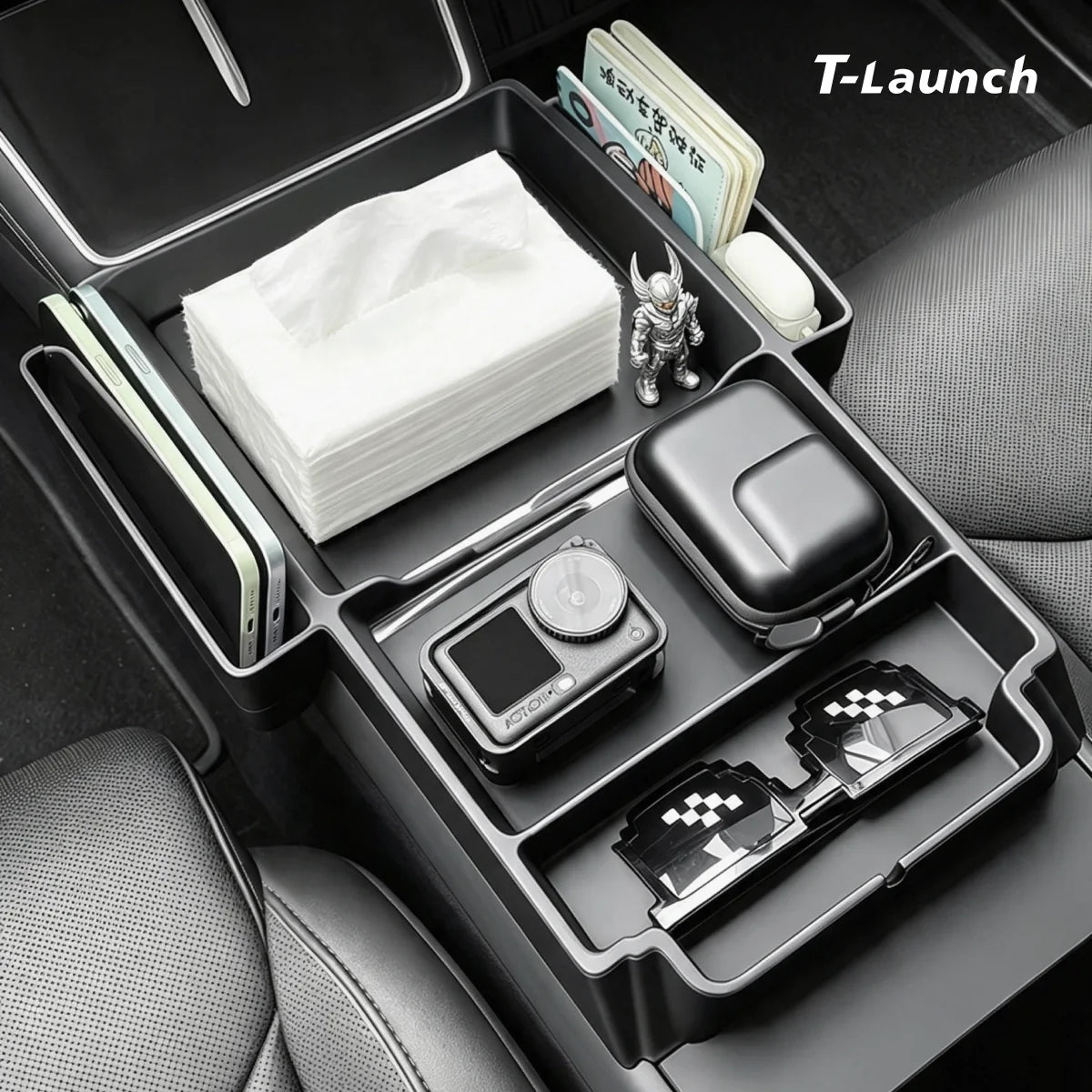 Center Console Upper Organizer Tray with Side Storage Pockets for Tesla Model 3/Y/Y L 2024+