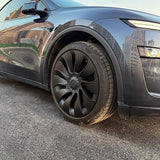 Side view of Performance Uberturbine Style Wheel Covers installed on Tesla Model Y Juniper 20" Helix 2.0 Wheels