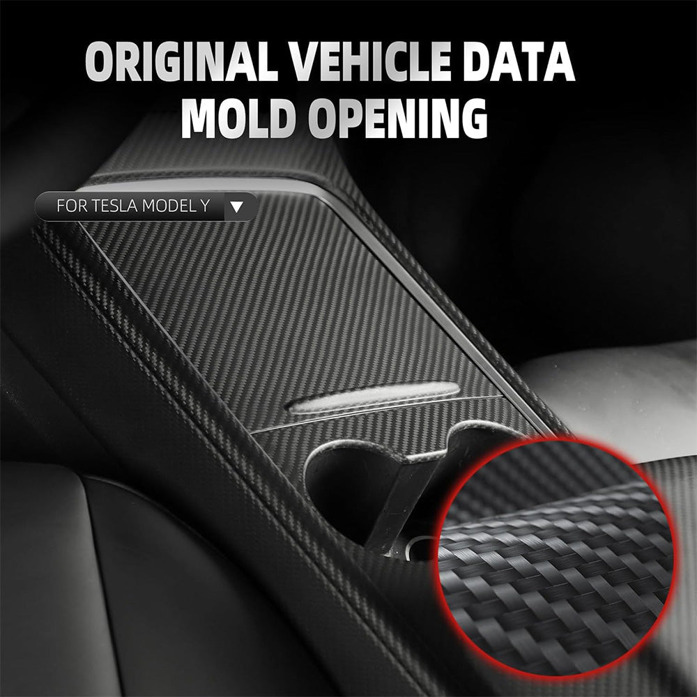ORIGINAL VEHICLE DATAMOLD OPENING Premium Carbon Fiber Center Console Overlay for Tesla Model 3/Y