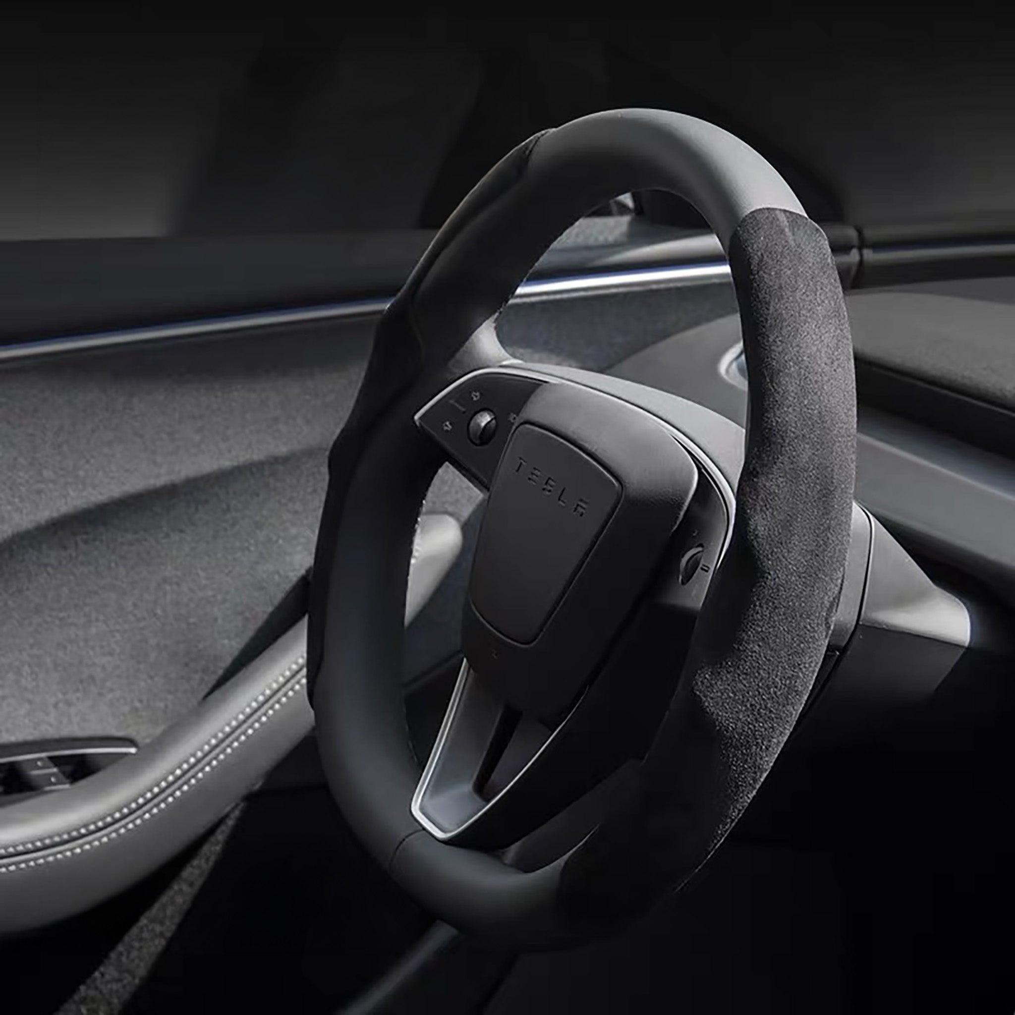 Premium Suede Steering Wheel Cover for Tesla Models Y, 3, S, X | Custom Fit, Non-Slip Grip (2020-2025+)