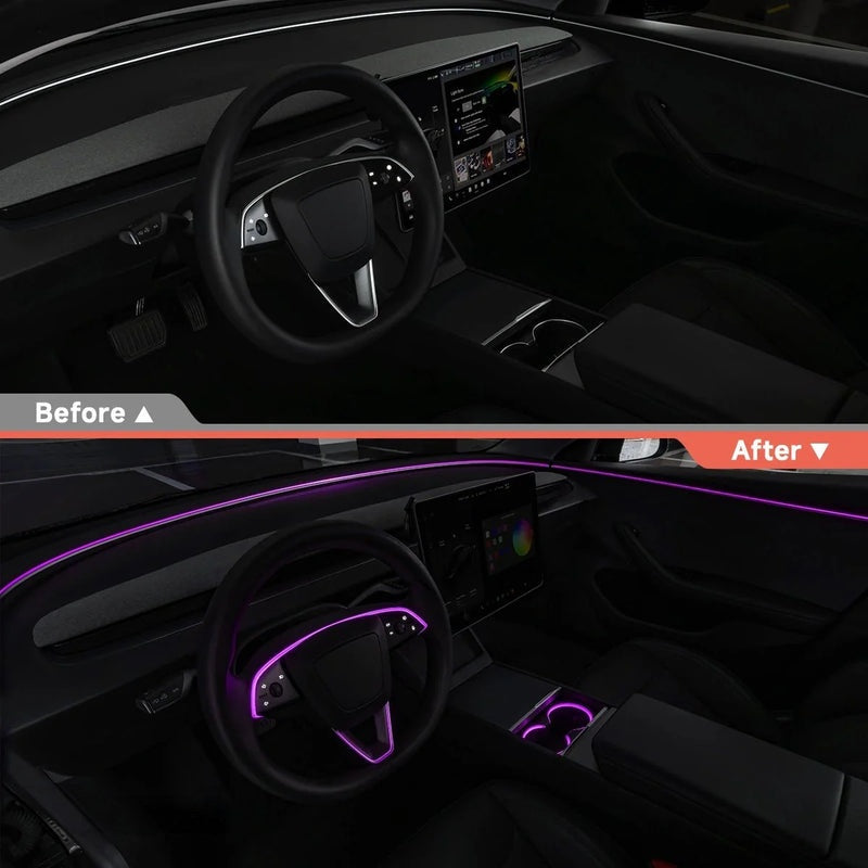 RGB Steering Wheel & Cup Holder Ambient Light Kit for Tesla Model 3 Highland 2024+ / Model Y Juniper 2025+ / Model YL 2026+