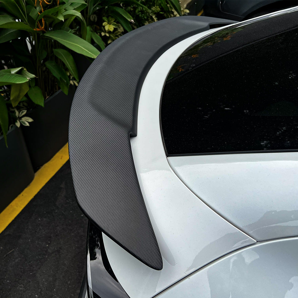 shot of RT-Style Carbon Fiber Spoiler Wing for Model Y Juniper-matte