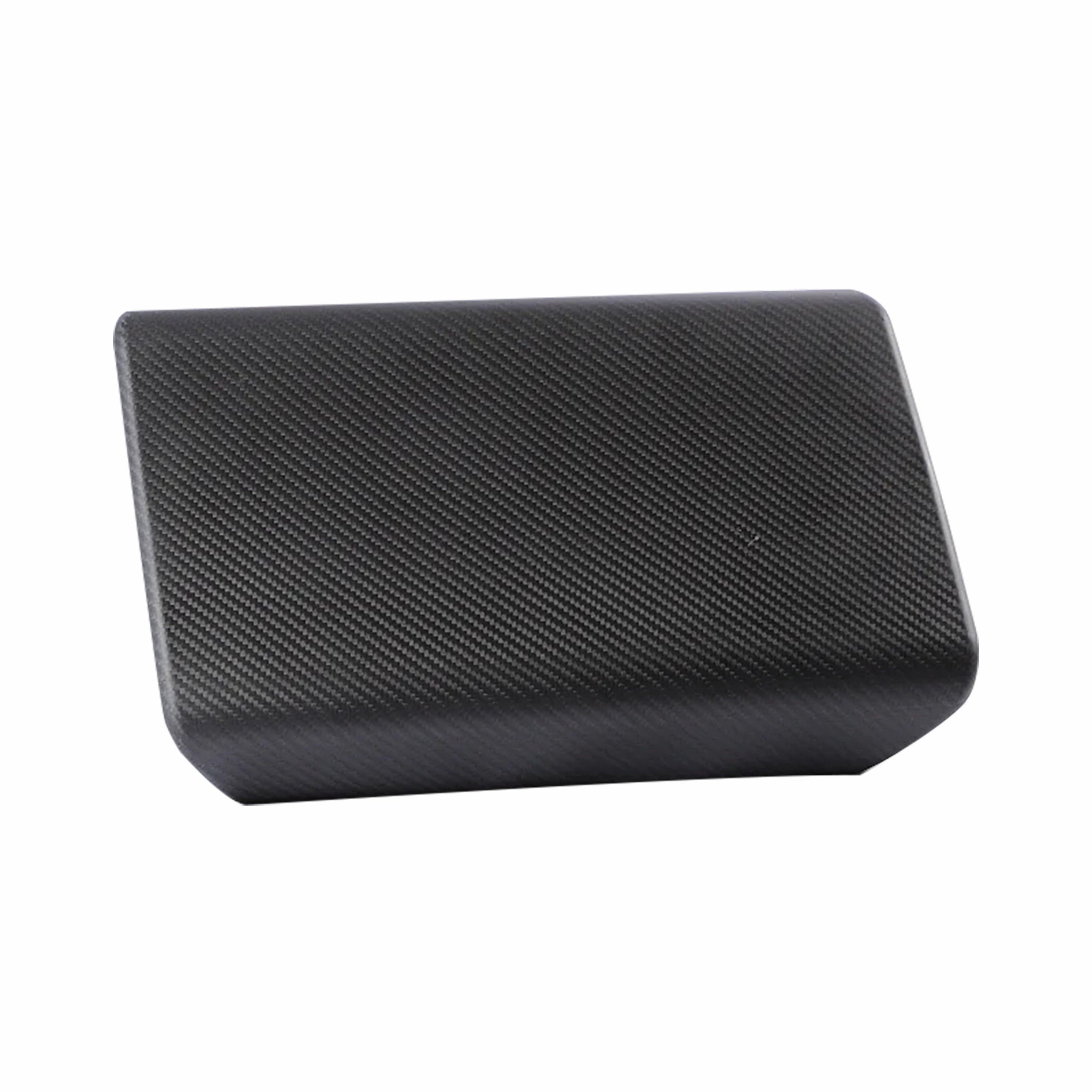Front view of Tesla Model 3 Highland Carbon Fiber Armrest Box Cover - twill weave, matte
