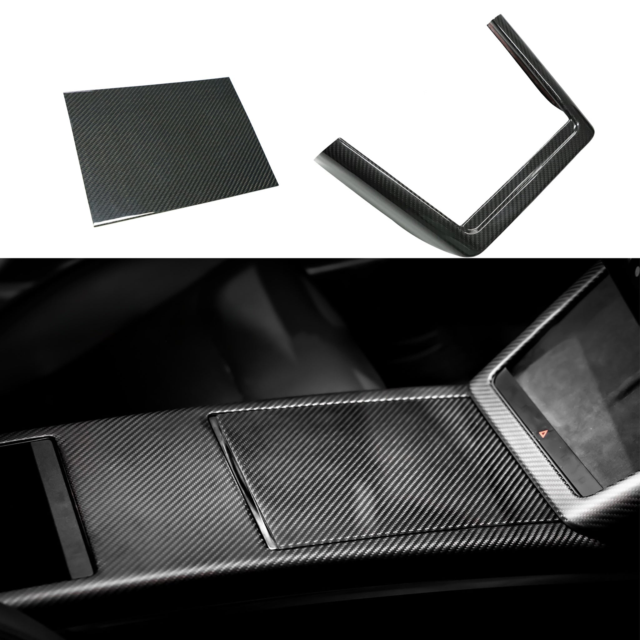 Premium Carbon Fiber Center Console Cover for Tesla Model S & X 2021-2026 | Plaid-Style Upgrade