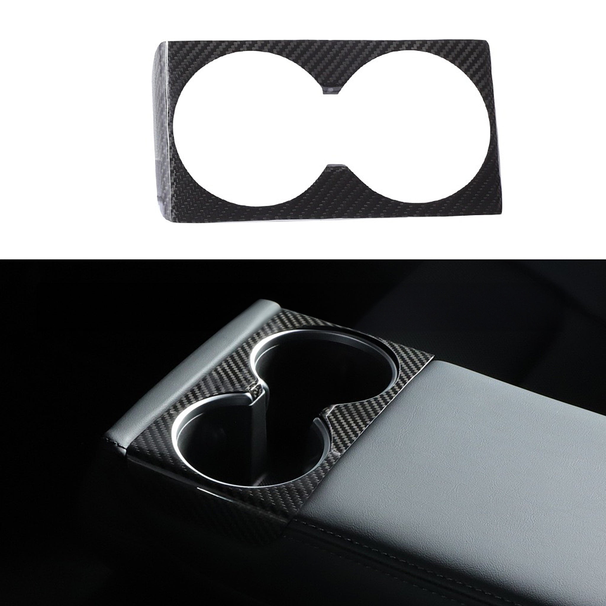 Carbon Fiber Front & Rear Cup Holder Covers for Tesla 2024+ Model 3
