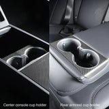 Real Carbon Fiber Front & Rear Cup Holder Covers for Tesla 2024+ Model 3 Highland