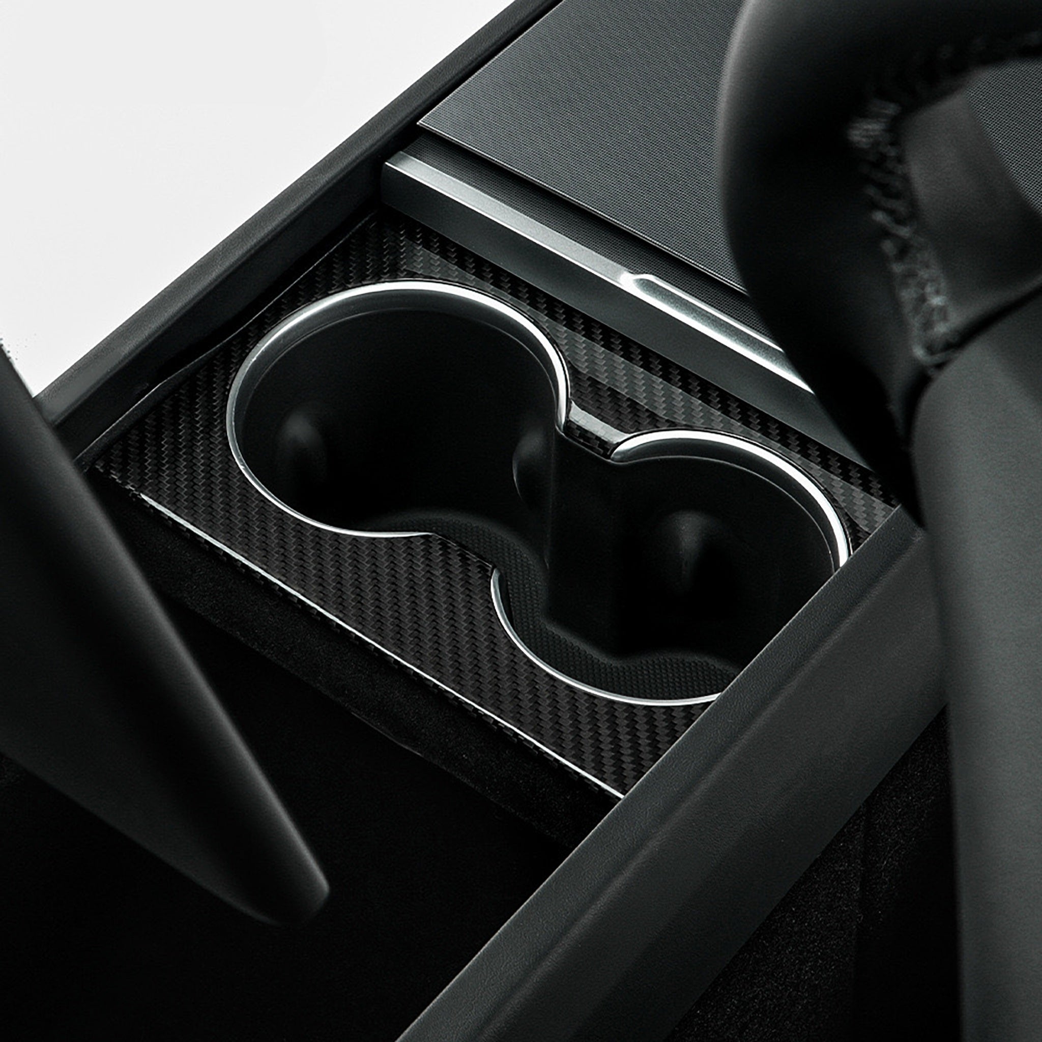 Real Carbon Fiber Front & Rear Cup Holder Covers for Tesla 2024+ Model 3 Highland