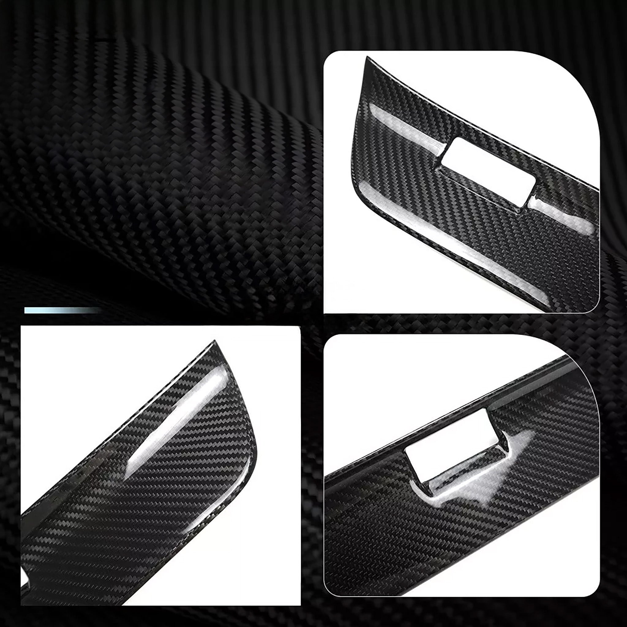 Detail view of Tesla Model 3 Carbon Fiber Door Sill Covers protector