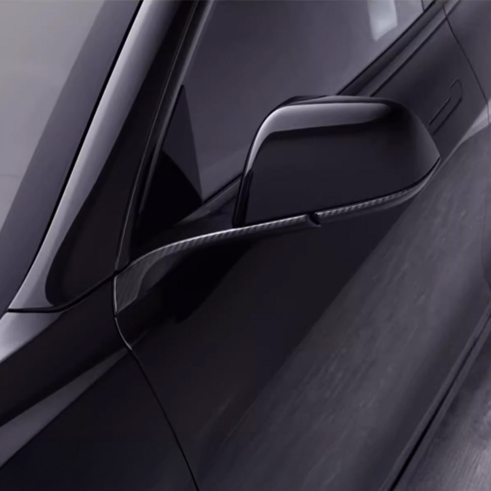Glossy Carbon Fiber Mirror Cap Trim for Tesla Model 3/Y installed