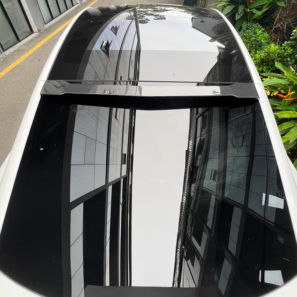 Top view of carbon fiber rear roof spoiler for Model Y Juniper